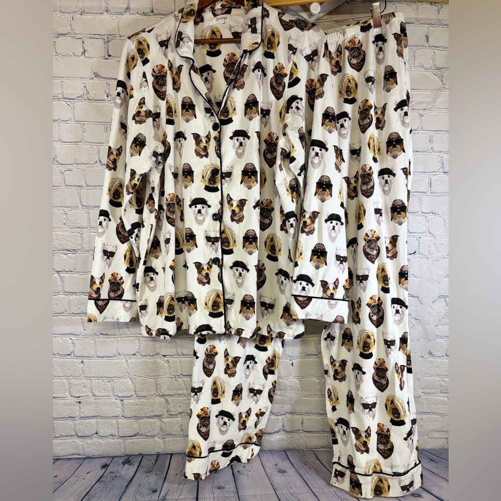BEDHEAD Flannel Whimsical Dog Print Classic Cozy Comfy Preppy Pajama Set 1X